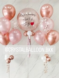 ลูกโป่ง วันครบรอบ Bubble ขนาด 24" กลิตเตอร์สีโรสโกลด์ พร้อม ลูกโป่ง ช่อ 5 ลูก 2 ช่อ พร้อมตกเเต่ง สามารถเปลี่ยนสีลูกโป่ง/เปลี่ยนข้อความ/เปลี่ยนขนาดได้