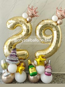 ลูกโป่ง วันเกิด ฟอยล์ตัวเลข ขนาด 40" ตั้งฐาน 2 ชิ้น สีทองอ่อน พร้อมตกแต่ง สามารถเปลี่ยนสีลูกโป่ง/เปลี่ยนสี-ฟอยล์ตัวเลข/เปลี่ยนฟอยล์ตกแต่งได้