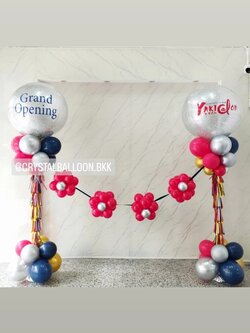เสาลูกโป่ง เปิดร้าน Bubble ขนาด 36" กลิตเตอร์สีเงิน 2 เสา พร้อม ริบบิ้นตัดเปิดงาน 3 ท่าน พร้อมตกแต่ง สามารถเปลี่ยนสีลูกโป่ง/เปลี่ยนข้อความได้