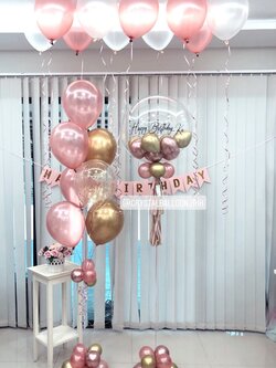 ลูกโป่ง วันเกิด Bubble USA ขนาด 24" Theme สีชมพู พร้อม ป้ายธง Happy Birthday พร้อม ช่อลูกโป่ง 1 ช่อ,ลูกโป่งลอยฝ้า 10 ลูก พร้อมตกเเต่ง สามารถเปลี่ยนสีลูกโป่ง/เปลี่ยนข้อความ/เปลี่ยนขนาดได้