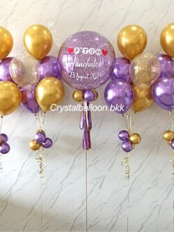 ลูกโป่ง วันเกิด Bubble ขนาด 24" กลิตเตอร์สีม่วง 1 ลูก พร้อม ช่อลูกโป่ง ช่อ 5 ลูก 4 ช่อ พร้อมตกแต่ง สามารถเปลี่ยนสีลูกโป่ง/เปลี่ยนข้อความ/เปลี่ยนขนาดได้