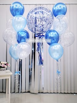 ลูกโป่ง วันเกิด Bubble ขนาด 24" Theme สีน้ำเงิน-สีฟ้า พร้อม ช่อลูกโป่ง ช่อ 7 ลูก 2 ช่อ,ลูกโป่งใส ใส่กลิตเตอร์ พร้อมตกเเต่ง สามารถเปลี่ยนสีลูกโป่ง/เปลี่ยนข้อความ/เปลี่ยนขนาดได้