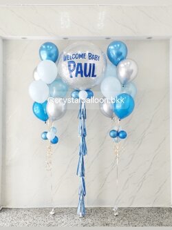 ลูกโป่ง Welcome Baby Bubble ขนาด 36" กลิตเตอร์สีเงิน 1 ลูก พร้อม ช่อลูกโป่ง 7 ลูก 2 ช่อ พร้อมตกแต่ง สามารถเปลี่ยนสีลูกโป่ง/เปลี่ยนข้อความ/เปลี่ยนขนาดได้