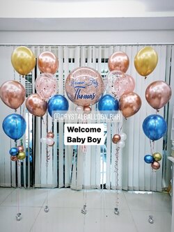 ลูกโป่ง Welcome Baby Bubble 24" สีโรสโกล พร้อมตกแต่ง ช่อลูกโป่ง 5 ลูก 2 ช่อ,ช่อลูกโป่ง 3 ลูก 2 ช่อ,ลูกโป่งใส ใส่ Confetti สามารถเปลี่ยนสีลูกโป่ง/เปลี่ยนข้อความ/เปลี่ยนขนาดได้