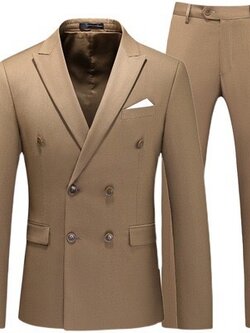พร้อมเช่า ชุดสูทชาย สูทสีน้ำตาล Coffee Brown กระดุม 2 แถว Double-breasted Suit