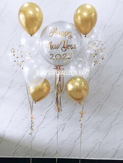 ลูกโป่ง New Year Bubble ขนาด 24" พร้อมตกแต่ง ช่อลูกโป่ง 5 ลูก 2 ช่อ,ลูกโป่งใส ใส่ Confetti สามารถเปลี่ยนสีลูกโป่ง/เปลี่ยนข้อความ/เปลี่ยนขนาดได้