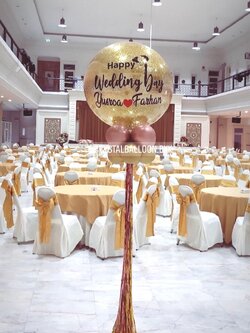 เสาลูกโป่ง งานแต่ง Bubble 36" สีทอง พร้อมตกแต่ง สามารถเปลี่ยนสีลูกโป่ง/เปลี่ยนข้อความได้