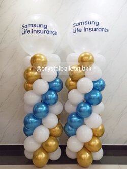 เสาลูกโป่ง เปิดงาน Bubble ขนาด 36" สีกลิตเตอร์สีขาวมุก 2 เสา พร้อมตกแต่ง สามารถเปลี่ยนสีลูกโป่ง/เปลี่ยนข้อความได้