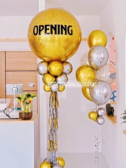 เสาลูกโป่ง เปิดงาน Bubble 36" Theme สีทอง พร้อมตกแต่ง ช่อลูกโป่งโครเมี่ยม 7 ลูก 1 ช่อ,ลูกโป่งใส ใส่กลิตเตอร์ สามารถเปลี่ยนสีลูกโป่ง/เปลี่ยนข้อความได้