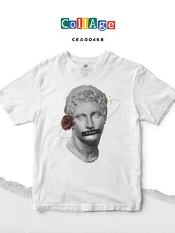 เสื้อยืดพิมพ์ลาย Collage COOL รหัส CEA00468 สีขาว #เสื้อยืด #Collage