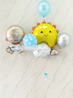 ลูกโป่ง Welcome Baby Boy ฟอยล์เด็กผช. 1 ชิ้น พร้อม ช่อฟอยล์พระอาทิตย์+ลูกโป่ง 3 ลูก พร้อมตกแต่ง สามารถเปลี่ยนสีลูกโป่ง/เปลี่ยนสี-ฟอยล์ตกแต่งได้