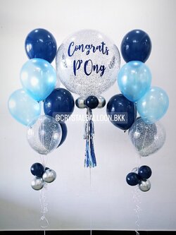 ลูกโป่ง แสดงความยินดี Bubble ขนาด 24" พร้อม ช่อลูกโป่ง ช่อ 7 ลูก 2 ช่อ พร้อมตกเเต่ง สามารถเปลี่ยนสีลูกโป่ง/เปลี่ยนข้อความ/เปลี่ยนขนาดได้