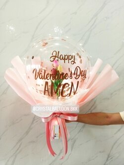 Flower Balloon Valentine's Day ดอกทิวลิปประดิษฐ์ 3 ดอก Bubble ขนาด 18" สามารถใส่เงินได้ 30 ใบ พร้อมตกแต่ง สามารถเปลี่ยนข้อความ/เปลี่ยนสีได้