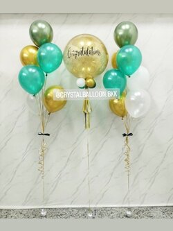 ลูกโป่ง เปิดงาน Bubble ขนาด 24" กลิตเตอร์สีทอง พร้อม ช่อลูกโป่ง ช่อ 7 ลูก 2 ช่อ พร้อมตกแต่ง สามารถเปลี่ยนสีลูกโป่ง/เปลี่ยนข้อความ/เปลี่ยนขนาดได้