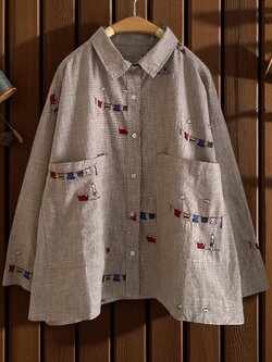 เสื้อผ้าฝ้ายลายปักแต่งกระเป๋า