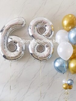 ลูกโป่ง วันเกิด ฟอยล์ตัวเลข ขนาด 40" 2 ชิ้น สีเงิน พร้อม ลูกโป่งช่อ 7 ลูก 1 ช่อ พร้อมตกแต่ง สามารถเปลี่ยนสีลูกโป่ง/เปลี่ยนสี-ฟอยล์ตัวเลข/เปลี่ยนสี-ฟอยล์ตกแต่งได้