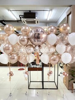 ลูกโป่ง วันเกิด ลูกโป่งยาง ขนาด 24" สีแชมเปญ พร้อม ช่อลูกโป่ง ช่อ 10 ลูก 4 ช่อ,ลูกโป่งใส ใส่ กลิตเตอร์ พร้อมตกแต่ง สามารถเปลี่ยนสีลูกโป่ง/เปลี่ยนข้อความ/เปลี่ยนขนาดได้