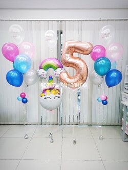 ลูกโป่ง วันเกิดเด็ก Theme Unicorn + สายรุ้ง พร้อม ช่อลูกโป่ง ช่อ 7 ลูก 2 ช่อ ฟอยล์ตัวเลข ขนาด 40" 1 ชิ้น พร้อมตกเเต่ง สามารถเปลี่ยนสีลูกโป่ง/เปลี่ยนสี-ตัวเลข/เปลี่ยนฟอยล์ตกแต่งได้