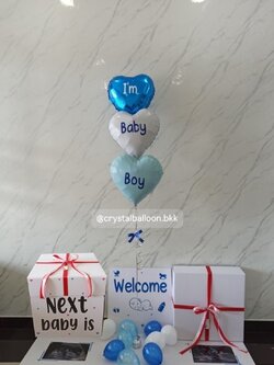 Gender Reveal Surprise Box กล่องเซอร์ไพรส์ทายเพศ พร้อม ฟอยล์หัวใจ 18" 3 ชิ้น พร้อมตกเเต่ง สามารถใส่รูปได้ 2 ใบ สามารถเปลี่ยนสีลูกโป่ง/เปลี่ยนข้อความ/เปลี่ยนสีฟอยล์ตกเเต่งได้