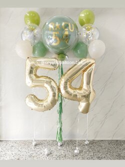 ลูกโป่ง วันครบรอ ลูกโป่งยาง ขนาด 36" สีเขียว 1 ลูก พร้อม ช่อลูกโป่ง ช่อ 5 ลูก 2 ช่อ พร้อม ฟอยล์ตัวเลข ขนาด 40" 2 ชิ้น พร้อมตกแต่ง สามารถเปลี่ยนสีลูกโป่ง/เปลี่ยนข้อความ/เปลี่ยนขนาดได้