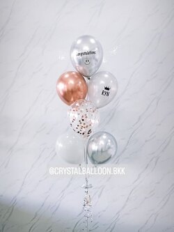 ลูกโป่ง แสดงความยินดี ช่อลูกโป่ง 7 ลูก 1 ช่อ พร้อมตกแต่ง ลูกโป่งใส ใส่ Confetti สามารถเปลี่ยนสีลูกโป่ง/เปลี่ยนข้อความได้