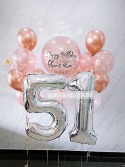 ลูกโป่ง วันเกิด Bubble ขนาด 24" Theme โรสโกล พร้อม ช่อลูกโป่ง 7 ลูก 2 ช่อ,ลูกโป่งใส ใส่กลิตเตอร์ พร้อมตกแต่ง ป้ายธง Happy Birthday 1 ชิ้น,ฟอยล์ตัวเลข ขนาด 40" 2 ชิ้น สามารถเปลี่ยนสีลูกโป่ง/เปลี่ยนข้อความ/เปลี่ยนขนาด/เปลี่ยนสี-ฟอยล์ตัวเลขได้