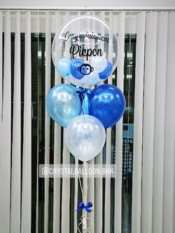 ลูกโป่ง รับปริญญา Bubble USA ขนาด 24" Theme สีน้ำเงิน-ฟ้า พร้อม ช่อลูกโป่ง 4 ลูก พร้อมตกเเต่ง สามารถเปลี่ยนสีลูกโป่ง/เปลี่ยนข้อความได้