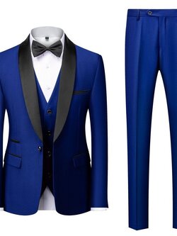 พร้อมเช่า ชุดสูททักซิโด้ สีน้ำเงิน ปกกล้วย (พร้อมเสื้อกั๊ก) Tuxedo Suit with Shawl Collars