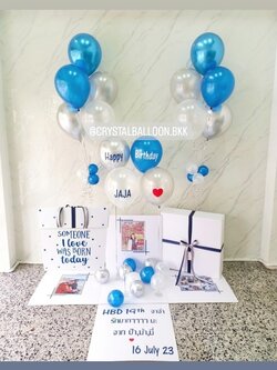 Happy Birthday Surprised Box กล่องเซอร์ไพรส์วันเกิด ลูกโป่ง 4 ลูก พร้อม ช่อลูกโป่ง ช่อ 5 ลูก 2 ช่อ,พร้อมตกแต่งสามารถใส่รูปได้ 3 ใบ สามารถเปลี่ยนสีลูกโป่ง/เปลี่ยนข้อความได้