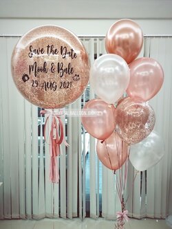 ลูกโป่ง แต่งงาน Bubble ขนาด 24" สีโรสโกล พร้อม ช่อลูกโป่ง ช่อ 9 ลูก 1 ช่อ,ลูกโป่งใส ใ่กลิตเตอร์ พร้อมตกเเต่ง สามารถเปลี่ยนสีลูกโป่ง/เปลี่ยนข้อความ/เปลี่ยนขนาดได้