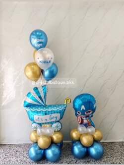 ลูกโป่ง Welcome Baby Boy ฟอยล์รถเข็น สีฟ้า ตั้งฐาน 1 ชิ้น พร้อม ช่อลูกโป่งสีโครเมี่ยม ช่อ 5 ลูก 1 ช่อ,ฟอยล์ กัปตันอเมริกา ตั้งฐาน 1 ชิ้น พร้อมตกแต่ง สามารถเปลี่ยนสีลูกโป่ง/เปลี่ยนข้อความ/เปลี่ยนสี-ฟอยล์ตกแต่งได้