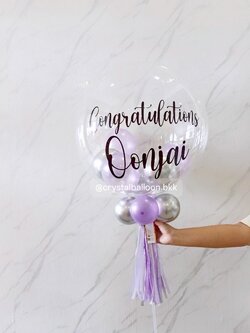 ลูกโป่ง รับปริญญา แบบก้าน อยู่ได้นาน Bubble ขนาด 24" พร้อม ลูกโป่ง 6" 6 ลูก,สามารถใส่เงินได้ 50 ใบ Theme ม่วง - เงิน พร้อมตกแต่ง สามารถเปลี่ยนสีลูกโป่ง/เปลี่ยนข้อความได้