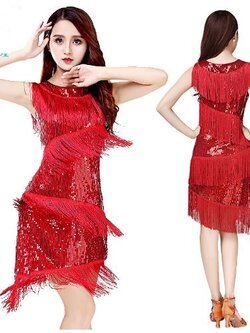 พร้อมส่ง ชุดเดรสสีแดง ชุดแดนซ์เซอร์ ลีลาศ แขนกุด งานสวย