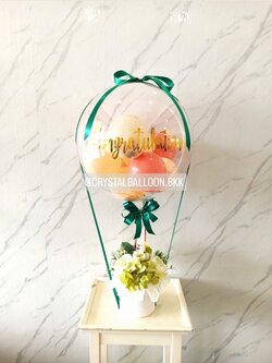 Flower Balloon แสดงความยินดี Bubble ขนาด 18" พร้อม กล่องดอกไม้ประดิษฐ์ 1 กล่อง พร้อมตกแต่ง ลูกโป่ง 6" 8 ลูก สามารถเปลี่ยนสีลูกโป่ง/เปลี่ยนข้อความ/เปลี่ยนดอกไม้ได้