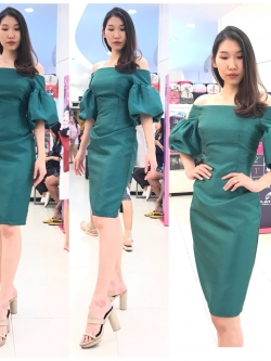 ชุดเพื่อนเจ้าสาว ชุดราตรีสั้น Violet - Bell sleeves top & pencil skirt