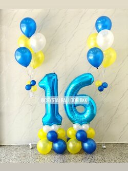 ลูกโป่ง วันเกิดเด็ก ฟอยล์ตัวเลข ขนาด 40" ตั้งฐาน 2 ชิ้น พร้อม ช่อลูกโป่ง ช่อ 5 ลูก 2 ช่อ Theme สีน้ำเงิน-เหลือง พร้อมตกแต่ง สามารถเปลี่ยนสีลูกโป่ง/เปลี่ยนสี-ฟอยล์ตัวเลขได้