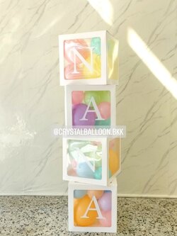 ลูกโป่ง Welcome Baby กล่องใส ติดตัวอักษร 4 กล่อง Theme พาสเทล พร้อมตกแต่ง สามารถเปลี่ยนสีลูกโป่ง/เปลี่ยนข้อความได้