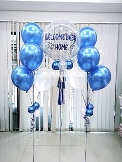 ลูกโป่ง Welcome Baby Boy Bubble ขนาด 24" พร้อมตกแต่ง ช่อลูกโป่ง 5 ลูก 2 ช่อ สามารถเปลี่ยนสีลูกโป่ง/เปลี่ยนข้อความ/เปลี่ยนขนาดได้