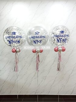 ลูกโป่ง รับปริญญา Bubble ขนาด 24" สีเงิน 3 ลูก พร้อมตกแต่ง สามารถเปลี่ยนสีลูกโป่ง/เปลี่ยนข้อความ/เปลี่ยนขนาดได้
