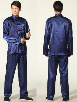 Pre-order ชุดจีน ชาย เสื้อพร้อมกางเกง สีน้ำเงิน ปักลายมังกร