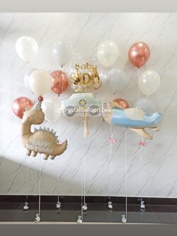 ลูกโป่ง Welcome Baby Bubble USA 24" พร้อม ช่อลูกโป่ง ช่อ 3 ลูก 4 ช่อ พร้อม ฟอยล์รถ 1 ชิ้น,ฟอยล์เครื่องบิน 1 ชิ้น, ฟอยล์ไดโนเสาร์ 1 ชิ้น พร้อมตกแต่ง สามารถเปลี่ยนสีลูกโป่ง/เปลี่ยนข้อความได้