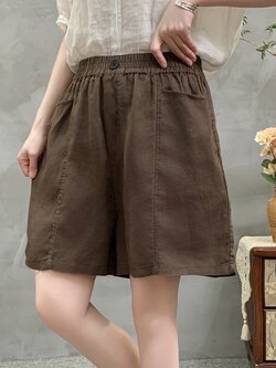 กางเกงขาสั้นผ้าลินินแต่งกระเป๋า