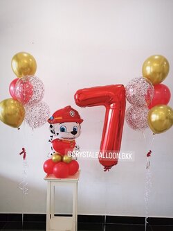 ลูกโป่ง วันเกิดเด็ก ช่อลูกโป่ง 5 ลูก 2 ช่อ Paw Patrol ตั้งฐาน 1 ชิ้น พร้อมตกแต่ง ฟอยล์ตัวเลข 40" 1 ชิ้น สามารถเปลี่ยนสีลูกโป่ง/เปลี่ยนข้อความ/เปลี่ยนสีฟอยล์ตัวเลขได้