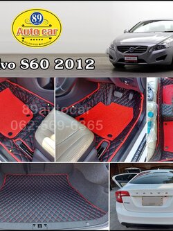 ขายพรมปูพื้นรถยนต์ Volvo S60 2012 ปูพรม7D สีดำด้ายแดงขอบแดง + พรมดักฝุ่นสีแดง + ท้าย