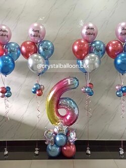 ลูกโป่งวันเกิดเด็ก ลูกโป่งฟอยล์ตัวเลข ขนาด 40" ตั้งฐาน 1 ชิ้น ,ลูกโป่งช่อ 5 ลูก 4 ช่อ , ธีมคัลเลอร์ฟูล พร้อมตกแต่ง สามารถเปลี่ยนฟอยล์ตกแต่งได้