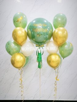 ลูกโป่ง Happy New Year ลูกโป่งยาง ขนาด 24" Theme เขียว-ทอง พร้อมตกแต่ง ช่อลูกโป่ง 7 ลูก 2 ช่อ สามารถเปลี่ยนสีลูกโป่ง/เปลี่ยนข้อความ/เปลี่ยนขนาดได้