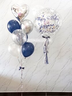 ลูกโป่ง วันเกิด Bubble ขนาด 24" พร้อมตกแต่ง ช่อลูกโป่งฟอยล์หัวใจ ขนาด 18" 1 ช่อ สามารถเปลี่ยนสีลูกโป่ง/เปลี่ยนข้อความ/เปลี่ยนขนาดได้
