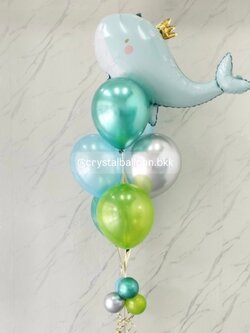 ลูกโป่งวันเกิดเด็ก ช่อลูกโป่งฟอยล์ปลาวาฬ ช่อ 7 ลูก 1 ช่อ ธีมสีเขียว พร้อมตกแต่ง สามารถเปลี่ยนสีลูกโป่ง/เปลี่ยนข้อความ/เปลี่ยนฟอยล์ตกแต่งได้