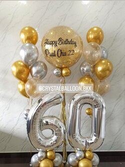 ลูกโป่ง วันเกิด Bubble ขนาด 36" กลิตเตอร์สีทอง 1 ลูก พร้อม ช่อลูกโป่ง ช่อ 7 ลูก 2 ช่อ,ฟอยล์ตัวเลข ขนาด 40" ตั้งฐาน 2 ชิ้น พร้อมตกแต่ง สามารถเปลี่ยนสีลูกโป่ง/เปลี่ยนข้อความ/เปลี่ยนขนาด/เปลี่ยนสี-ฟอยล์ตัวเลขได้