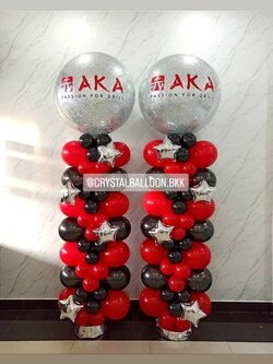เสาลูกโป่ง เปิดร้าน Bubble ขนาด 36" กลิตเตอร์สีเงิน Theme ดำ-แดง 2 เสา พร้อม ประดับฟอยล์ดาว 10" 8 ชิ้น พร้อมตกแต่ง สามารถเปลี่ยนสีลูกโป่ง/เปลี่ยนข้อความได้